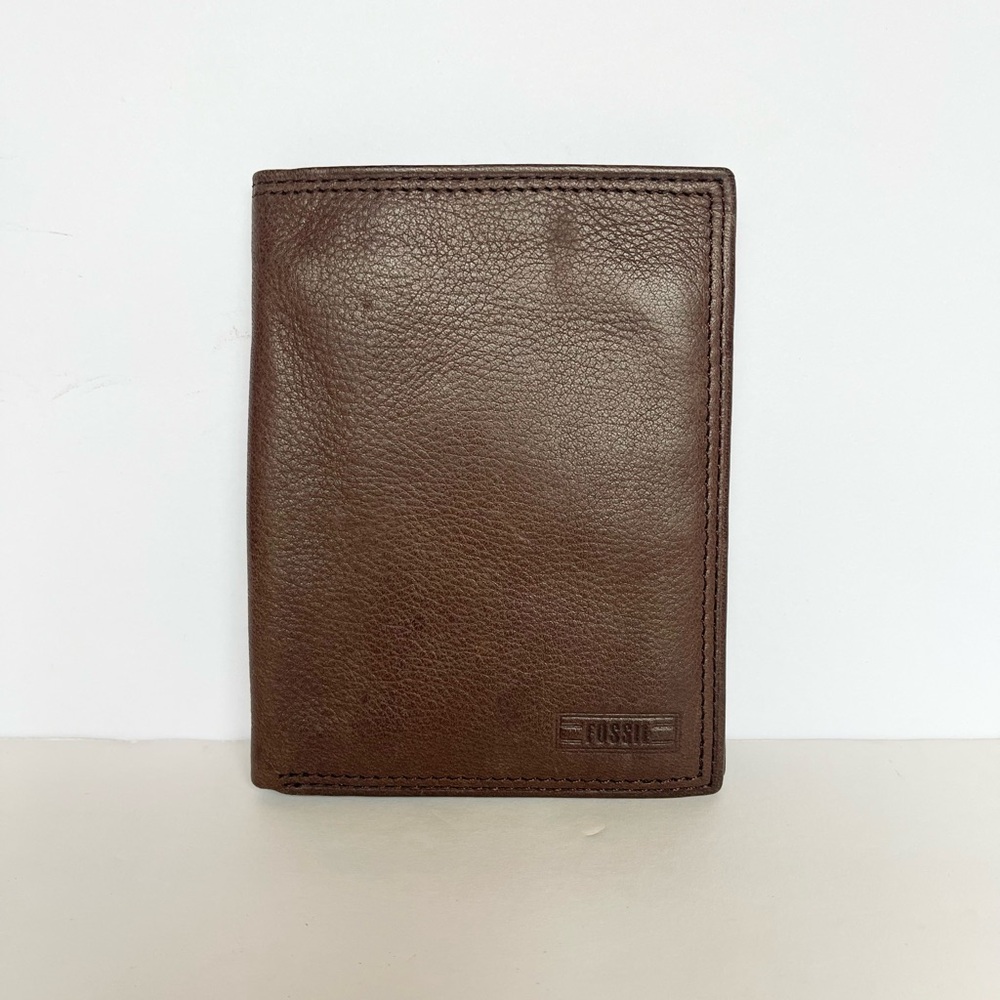 Fossil Dark Brown Leather Wallet Men bi-fold